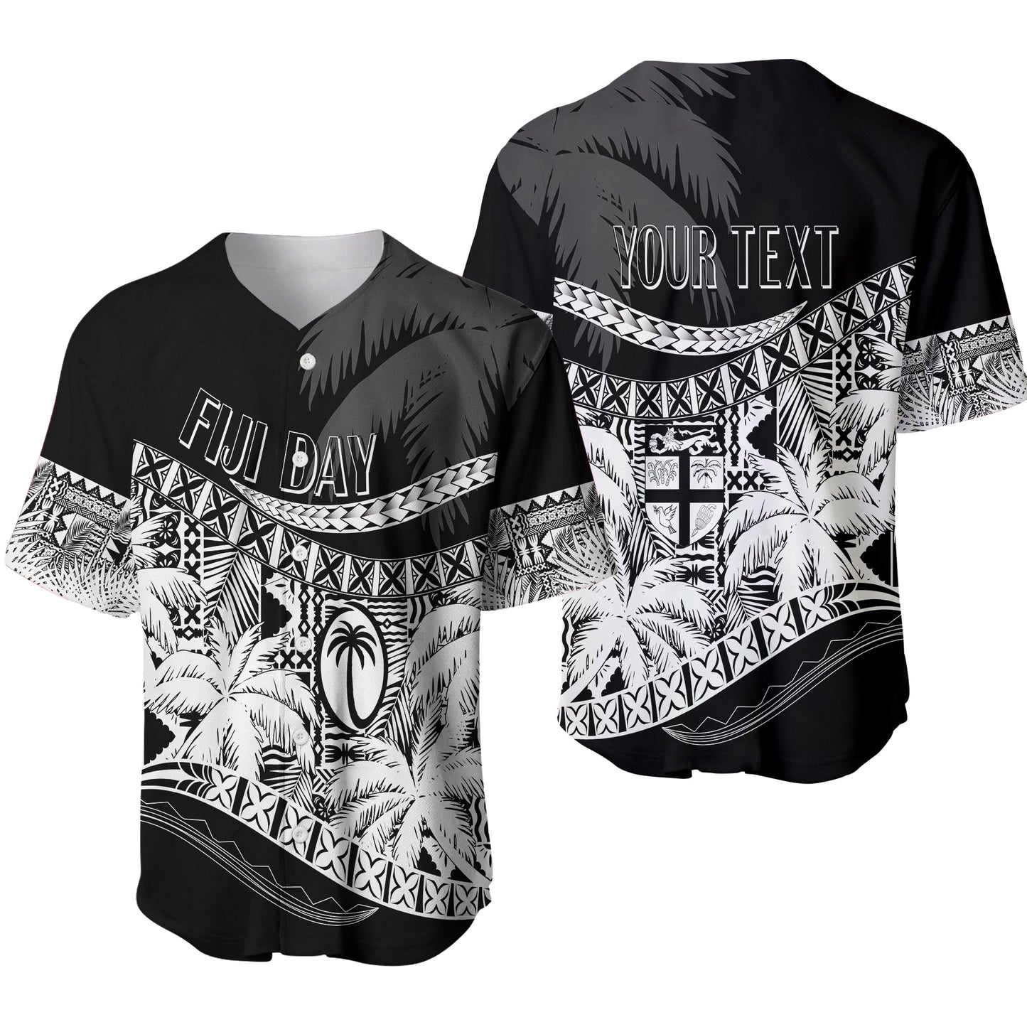 Personalised Fiji Day Baseball Jersey Flying Fijians Masi Kesa Style Black