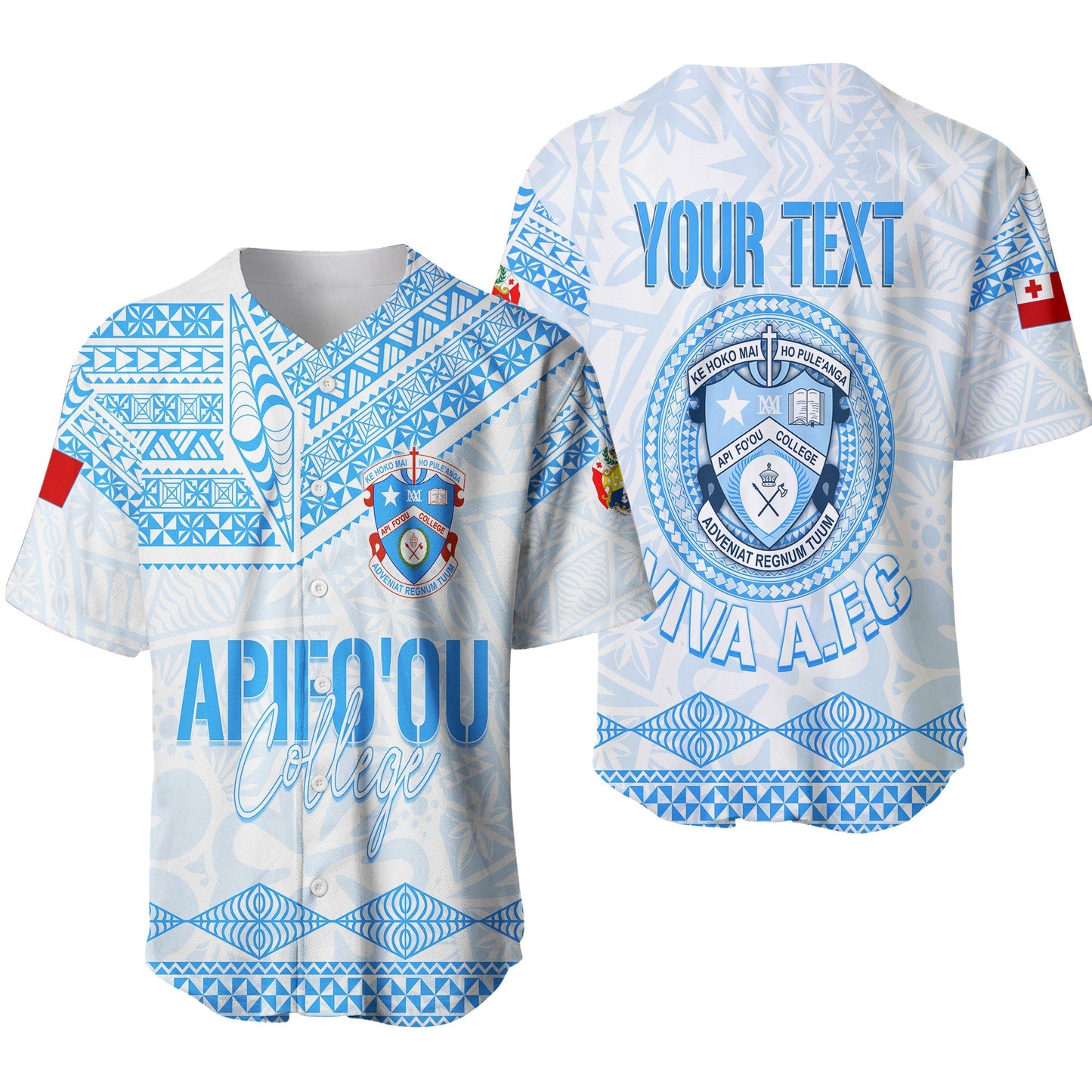 Personalised Tonga Apifo'ou College Baseball Jersey Viva AFC White
