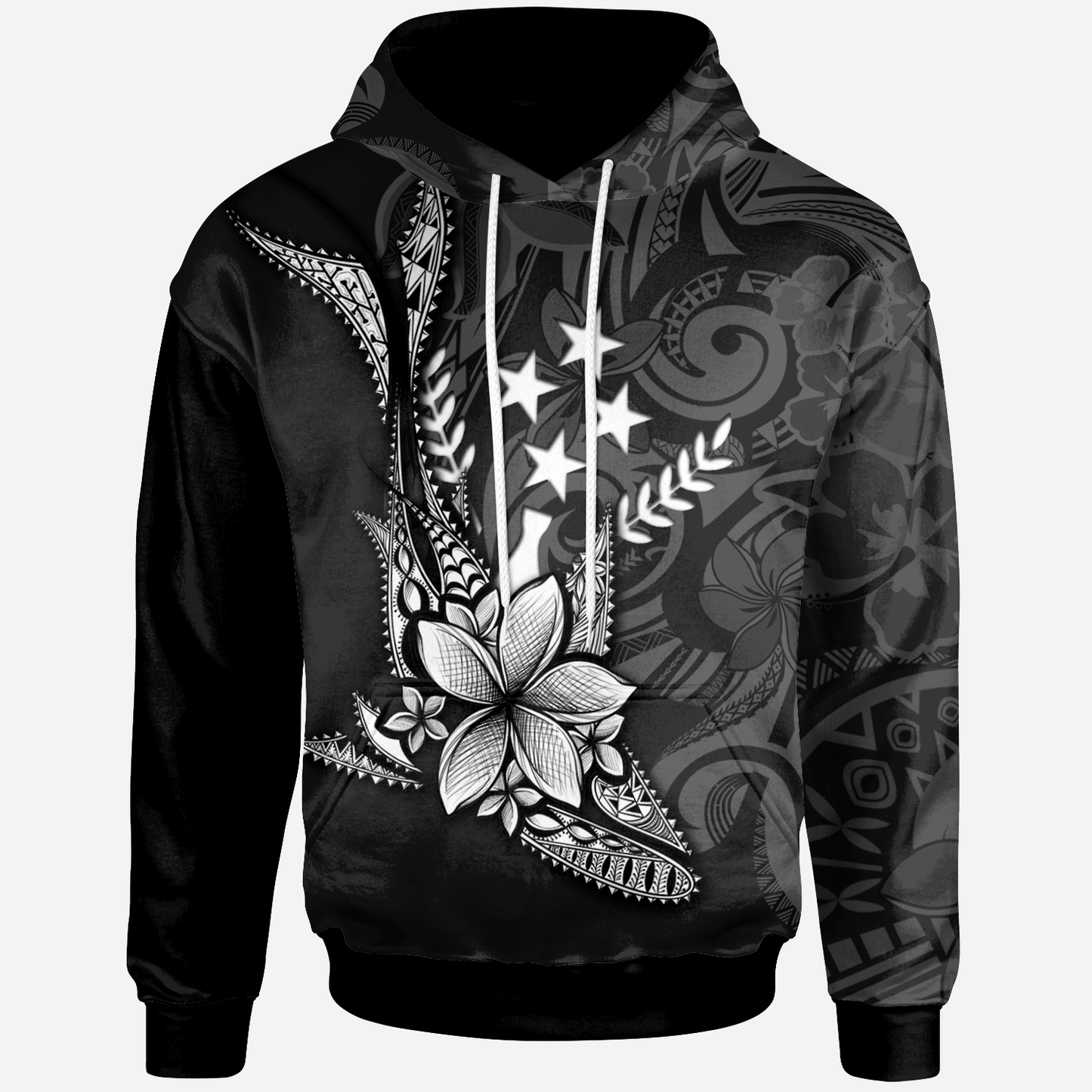 Kosrae State Hoodie Fish With Plumeria Flowers Style