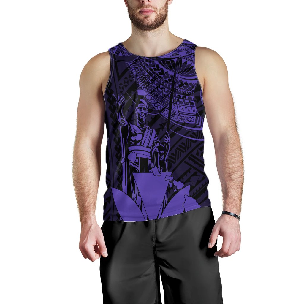 Hawaiian King Kanaka Map Polynesian Kauai Men's Tank Top Purple Hala Style AH