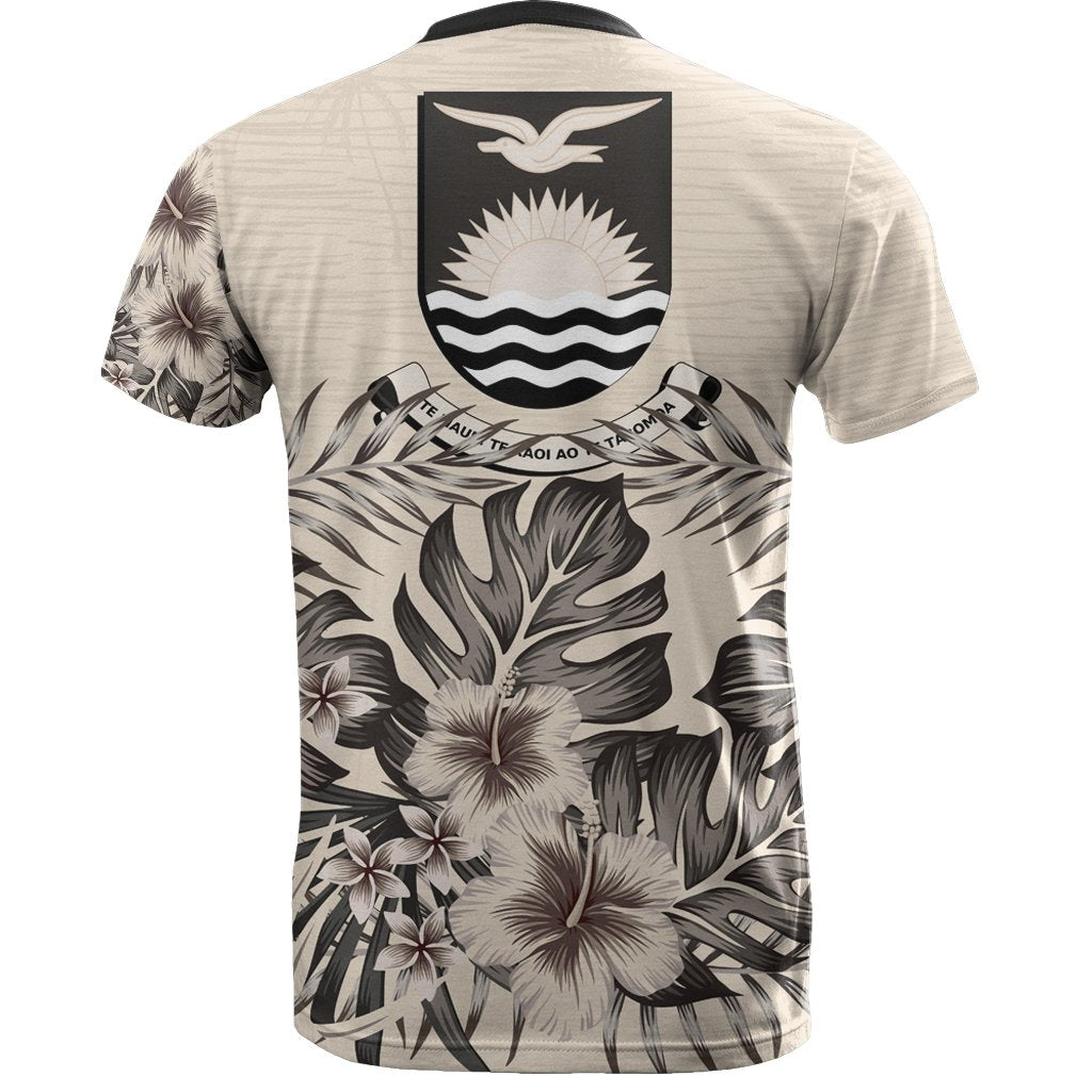 Kiribati T - Shirt - Kiribati Coat Of Arms Beige Hibiscus