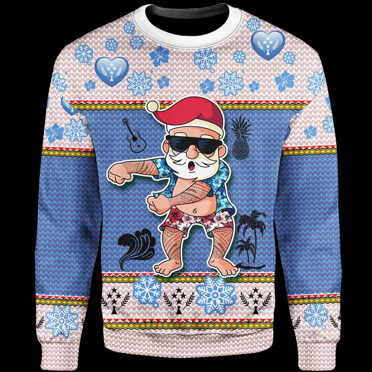 Kosrae Christmas Sweater Santa Claus Polynesian Tattoo
