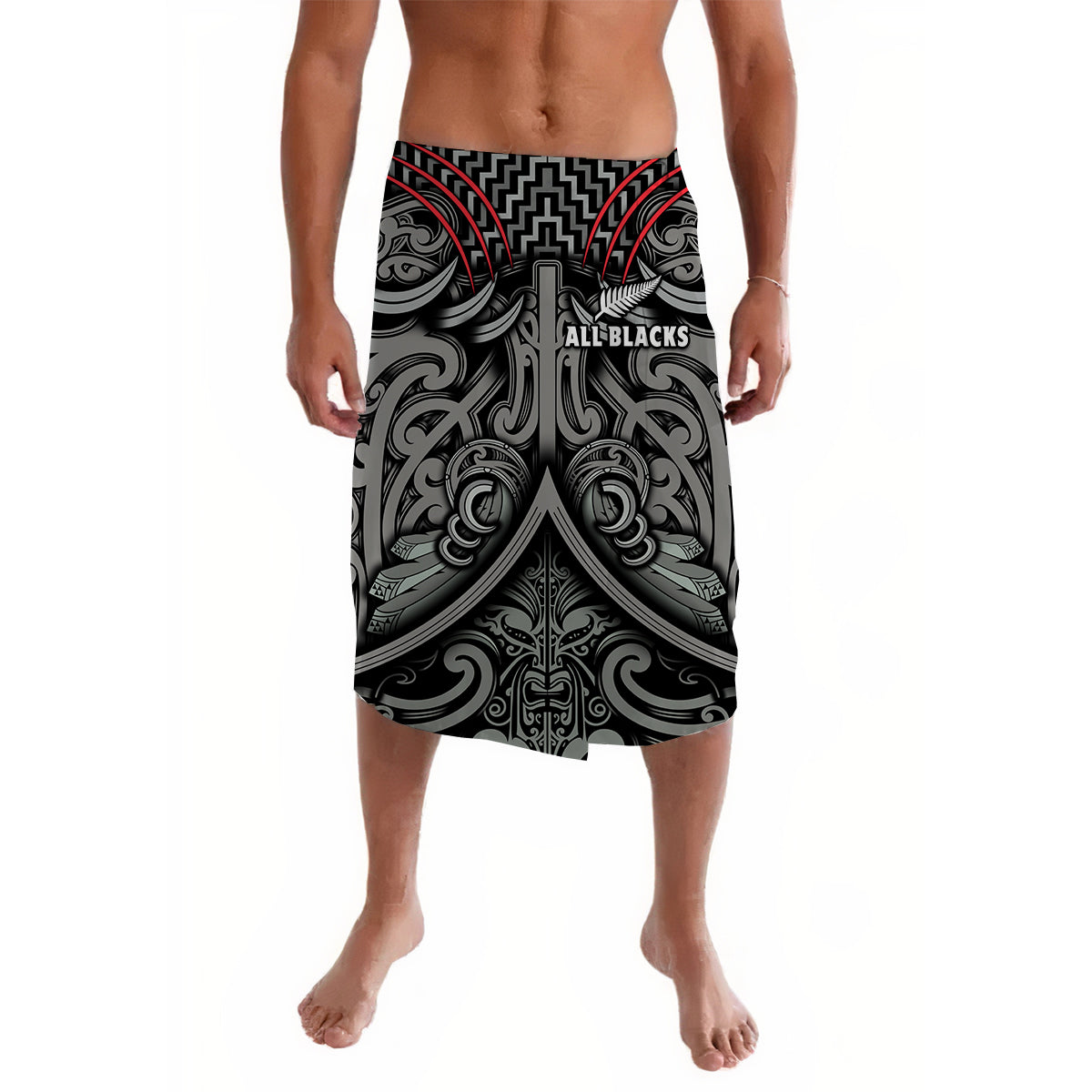 New Zealand Silver Fern Rugby Lavalava Black NZ Maori Pattern