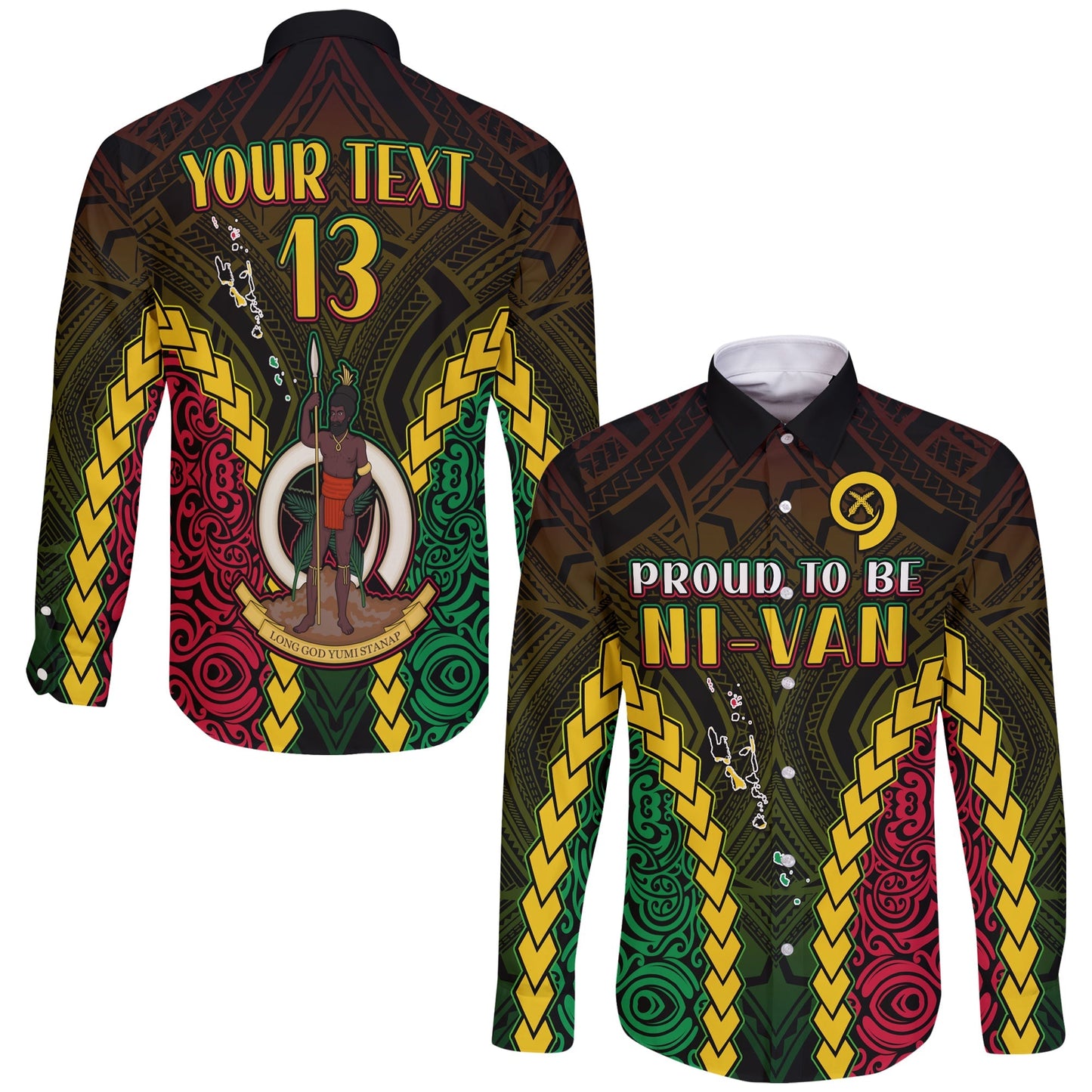 (Custom Text and Number) Vanuatu Indigenous Long Sleeve Button Shirt Proud To Be Ni Vanuatu Polynesian Pattern