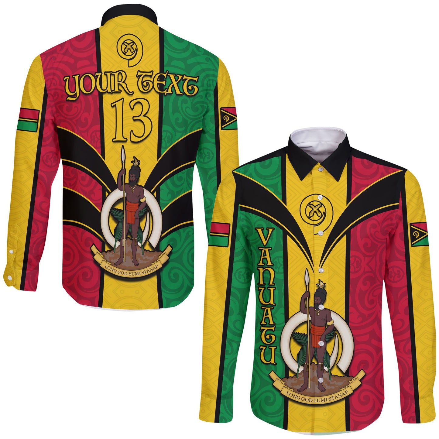 (Custom Text and Number) Vanuatu Long Sleeve Button Shirt Pig Tusk Polynesian