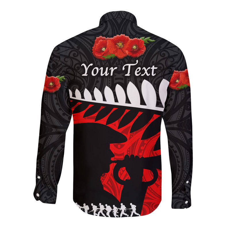 (Custom Personalised) New Zealand Maori ANZAC Hawaii Long Sleeve Button Shirt Remembrance Soldier Black