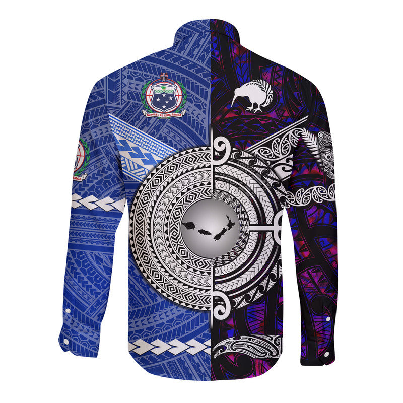 Samoa And New Zealand Hawaii Long Sleeve Button Shirt Together Purple