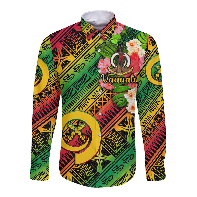 Vanuatu Hawaii Long Sleeve Button Shirt Independence Be Proud Vanuatu Flag Gradient Vibes