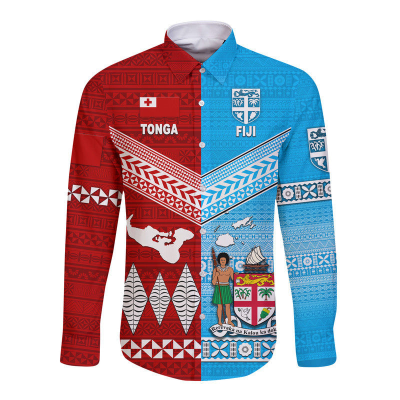Tonga Ngatu And Fiji Tapa Hawaii Long Sleeve Button Shirt Together