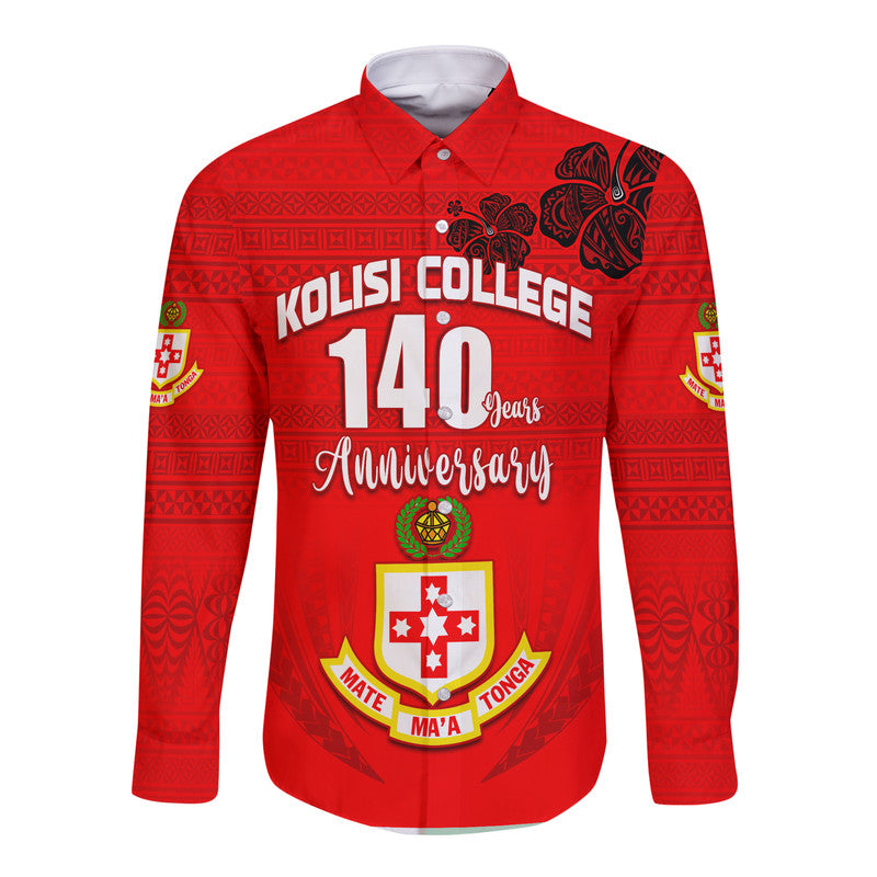 Kolisi Tonga College Atele Hawaii Long Sleeve Button Shirt 140 Years Anniversary Tongan Ngatu