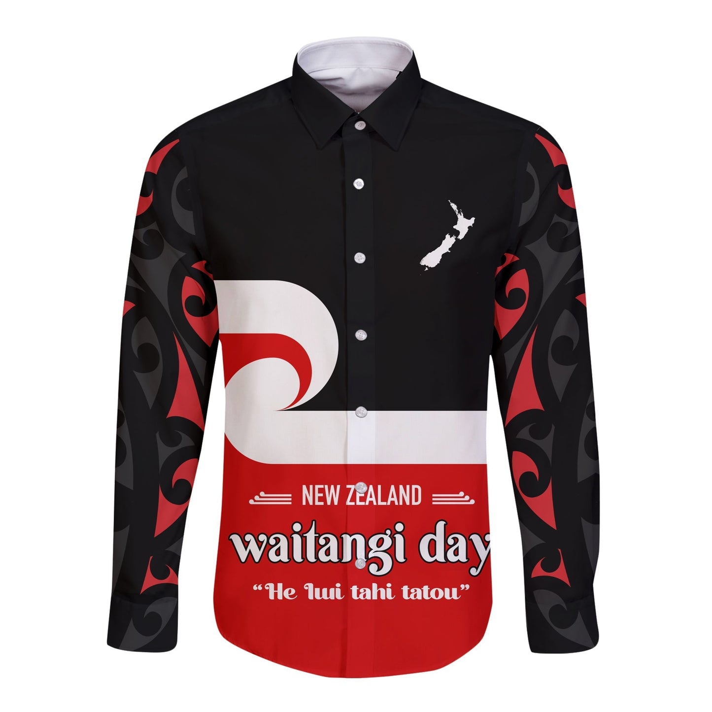 Waitangi Day Long Sleeve Button Shirt Maori Fern and Tino Rangatiratanga Flag