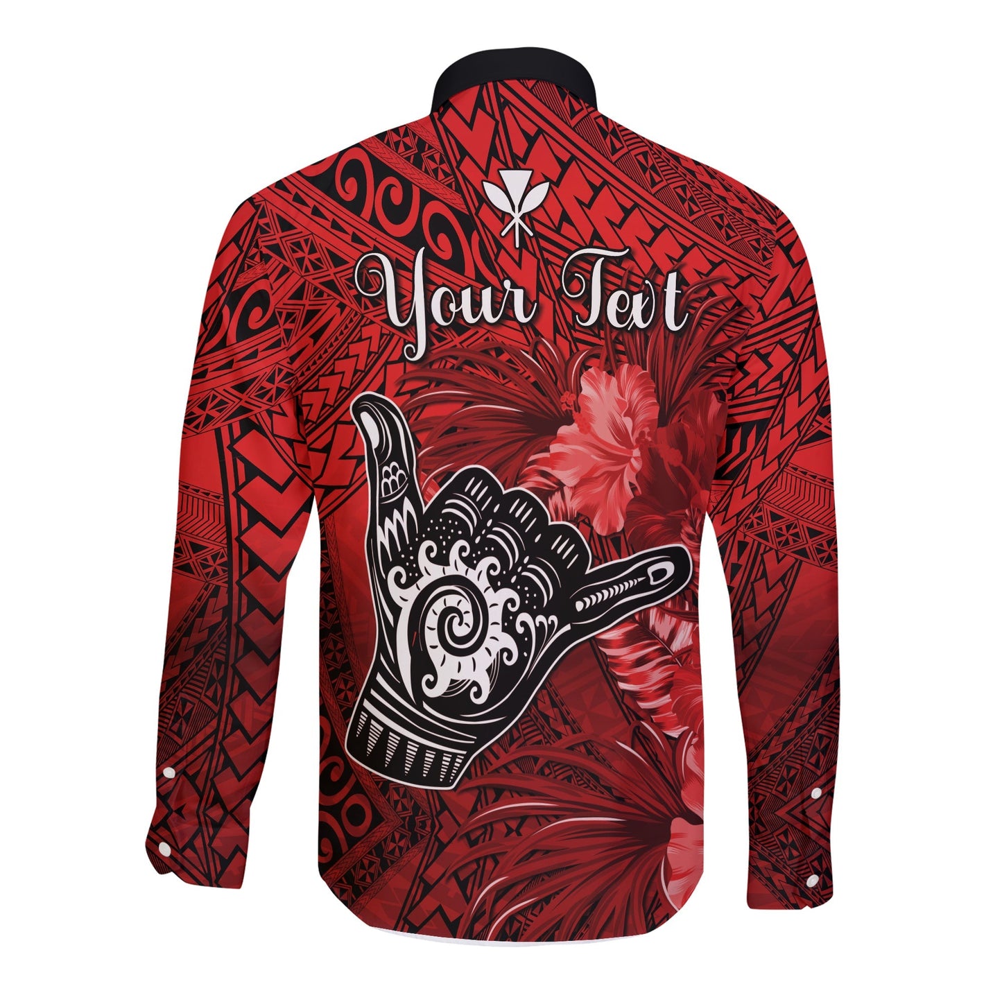 (Custom Personalised) The Shaka Hawaii Long Sleeve Button Shirt Tropical Flowers Red Version