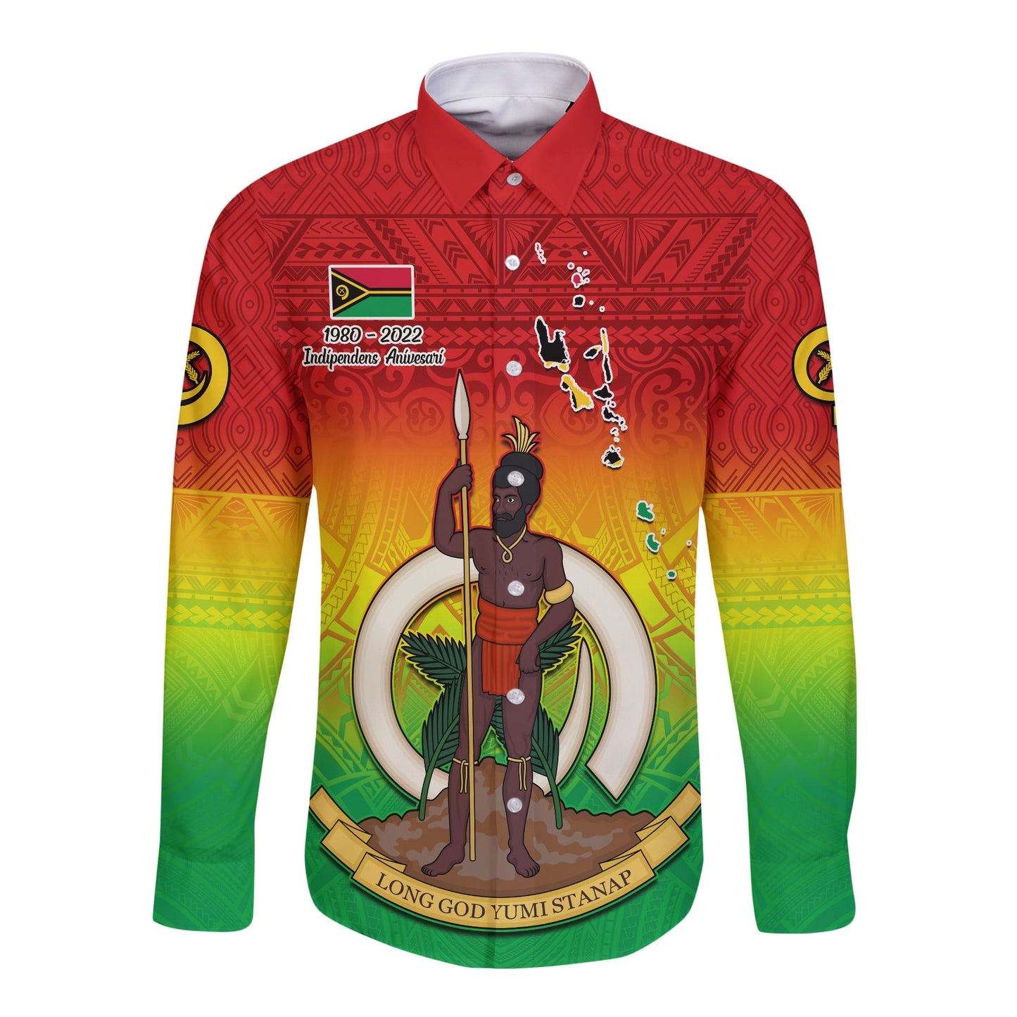 Vanuatu Independence Day Long Sleeve Button Shirt 42nd Anniversary Yumi Yumi Yumi