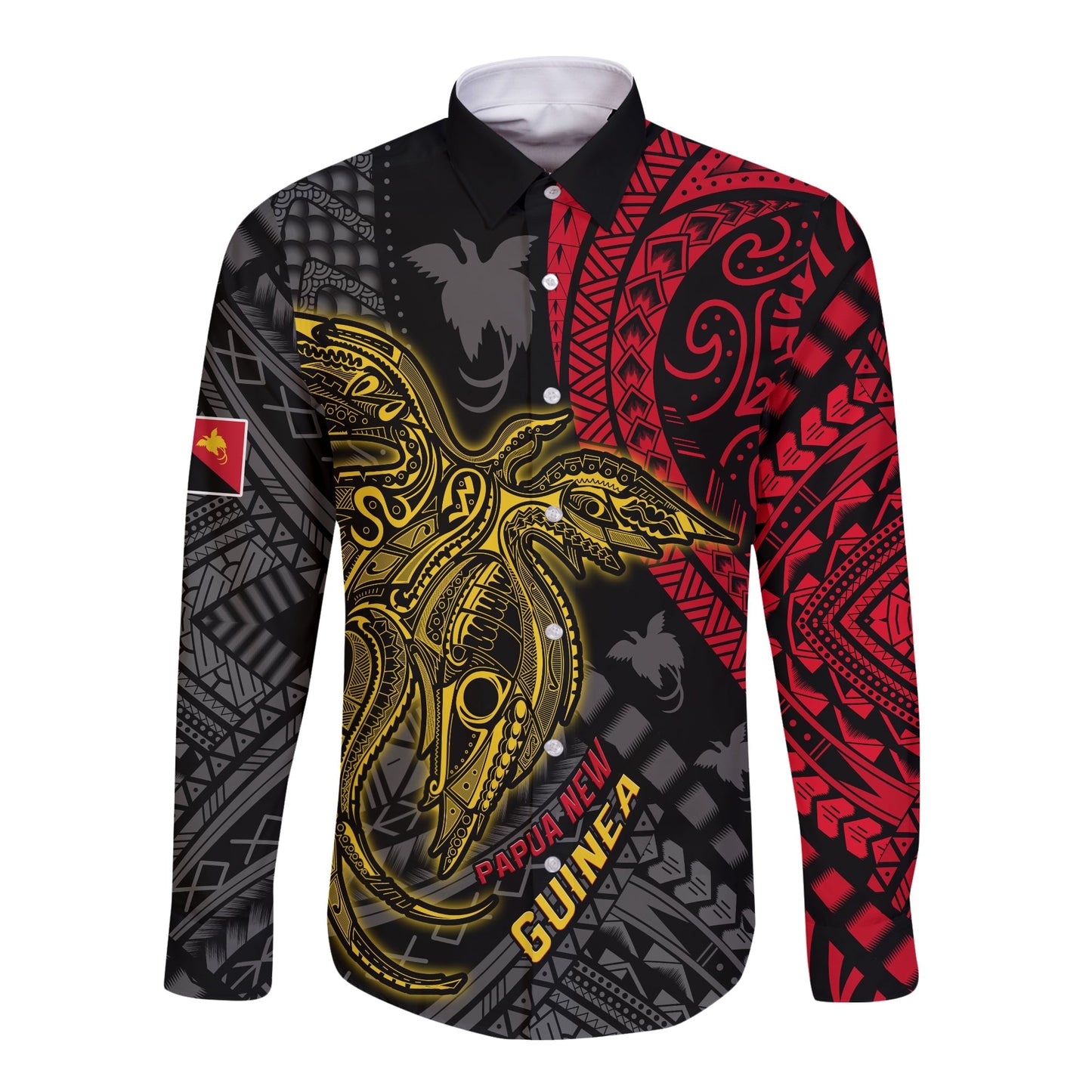 Papua New Guinea Long Sleeve Button Shirt Raggiana Birds Of Paradise Happy 47th Independence Day