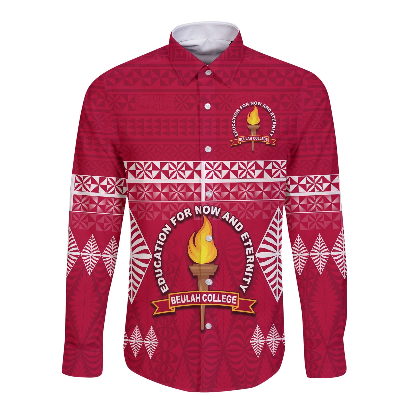 Beulah College Long Sleeve Button Shirt Ngatu Pattern Tonga