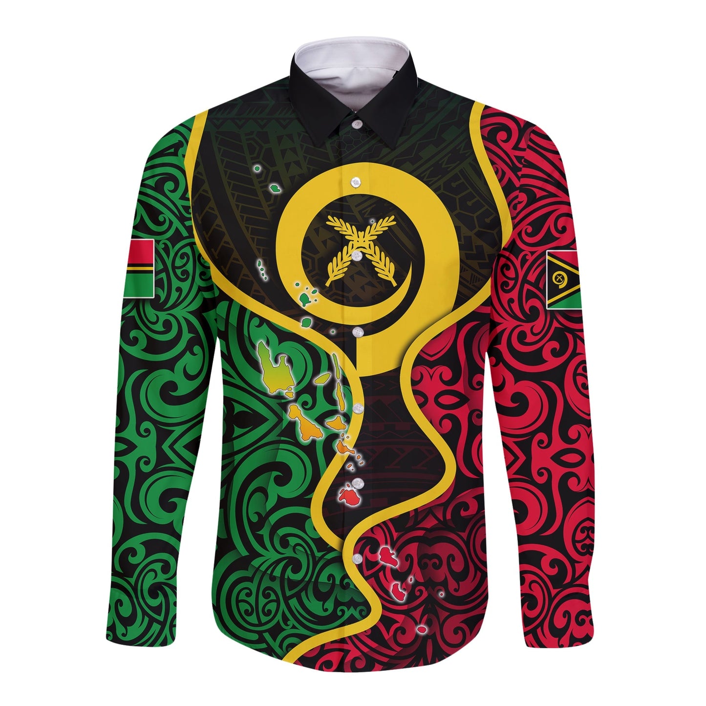 Vanuatu Off Shoulder Long Sleeve Button Shirt Flag Special Style