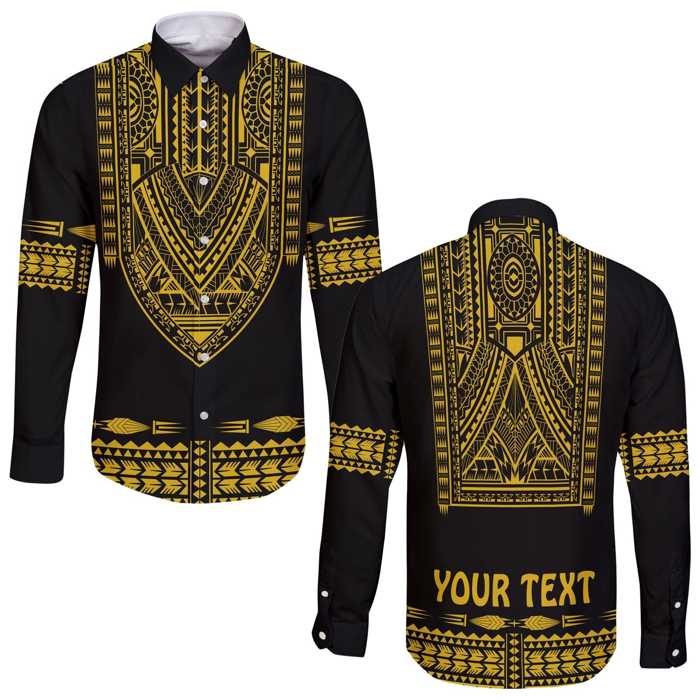 (Custom Personalised) Polynesian Long Sleeve Button Shirt Dashiki With Polynesian Tattoo Royal Golden Version