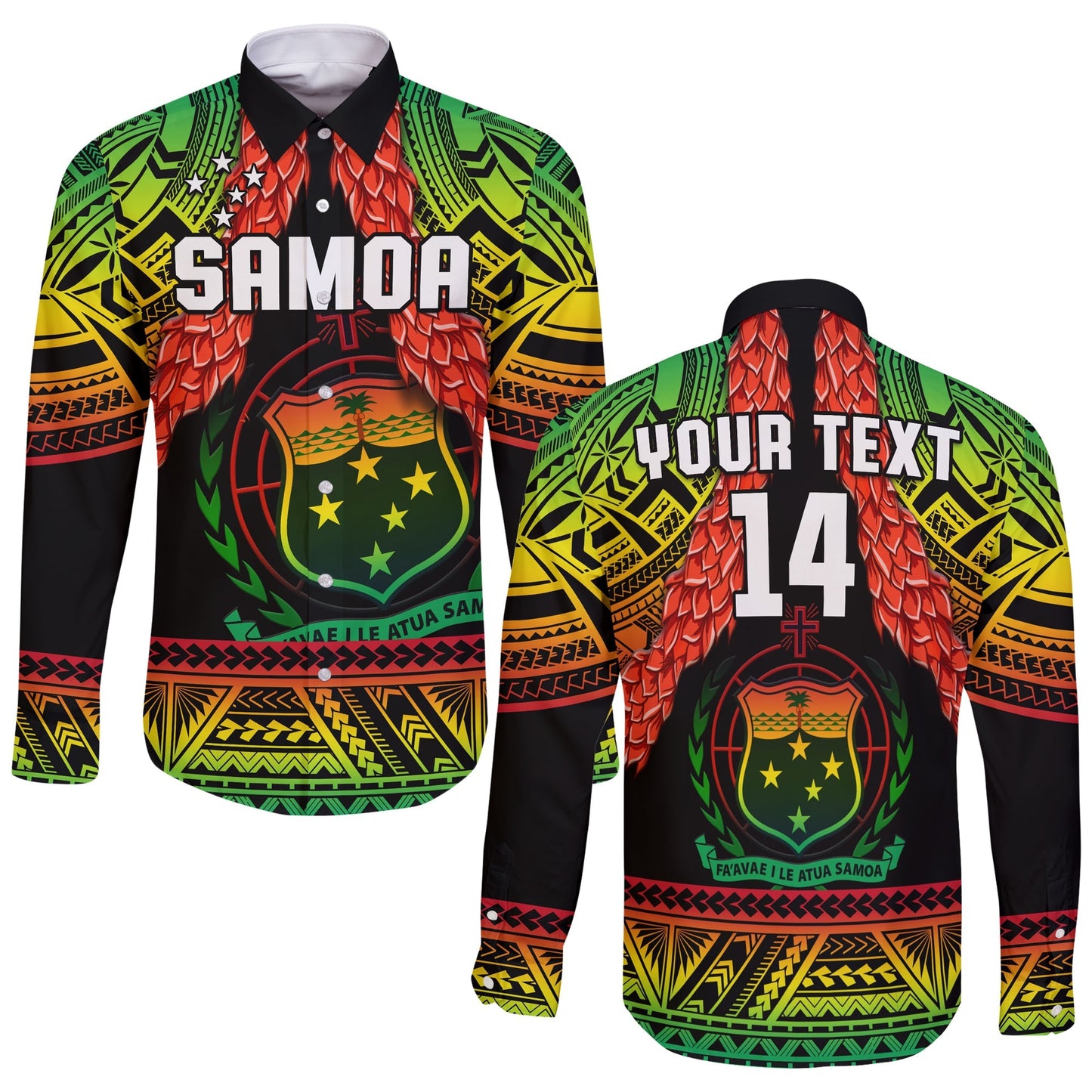 (Custom Text And Number) Samoa Rugby Long Sleeve Button Shirt Teuila Torch Ginger Gradient Style