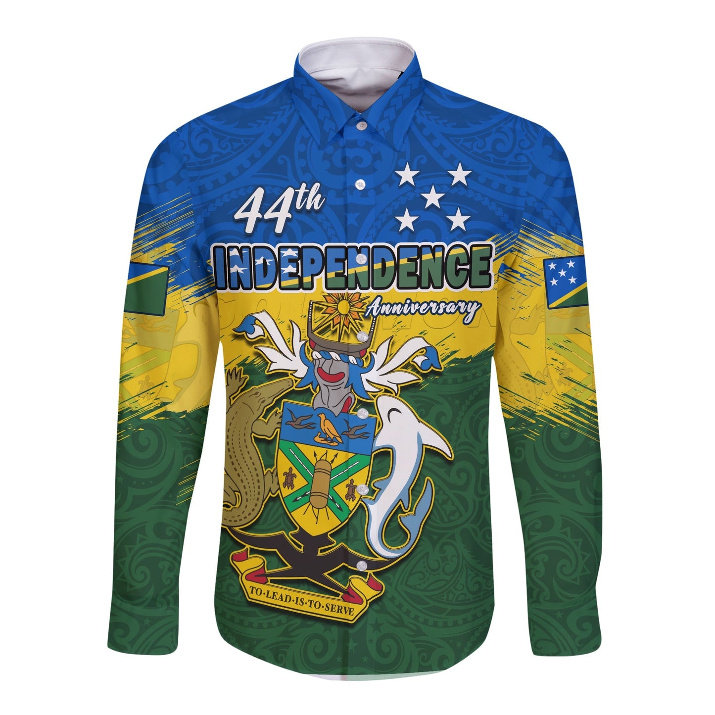 Solomon Islands Long Sleeve Button Shirt Happy 44th Independence Anniversary Polynesian Pattern