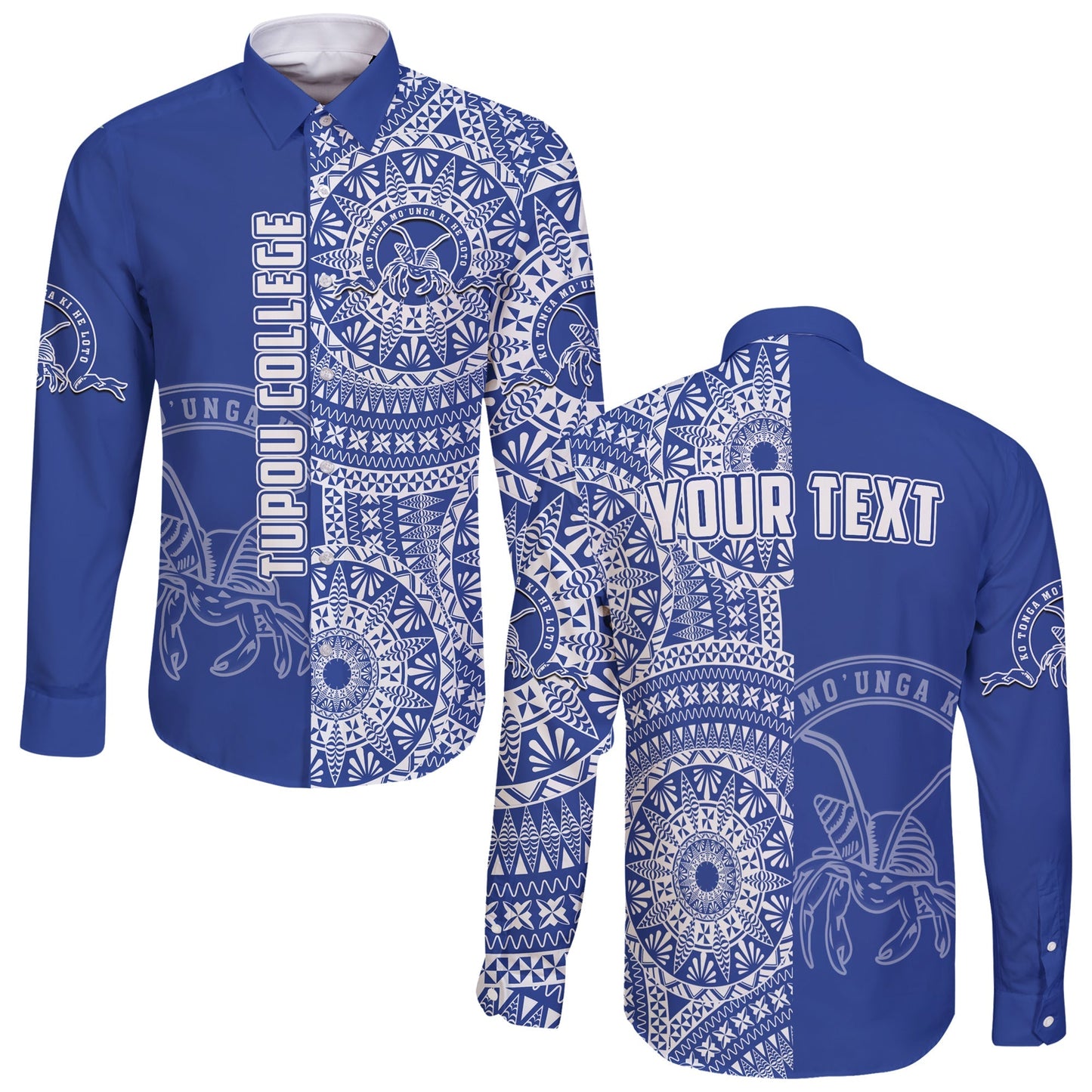 (Custom Personalised) Tupou Tonga College Long Sleeve Button Shirt Tongan Ngatu Pattern