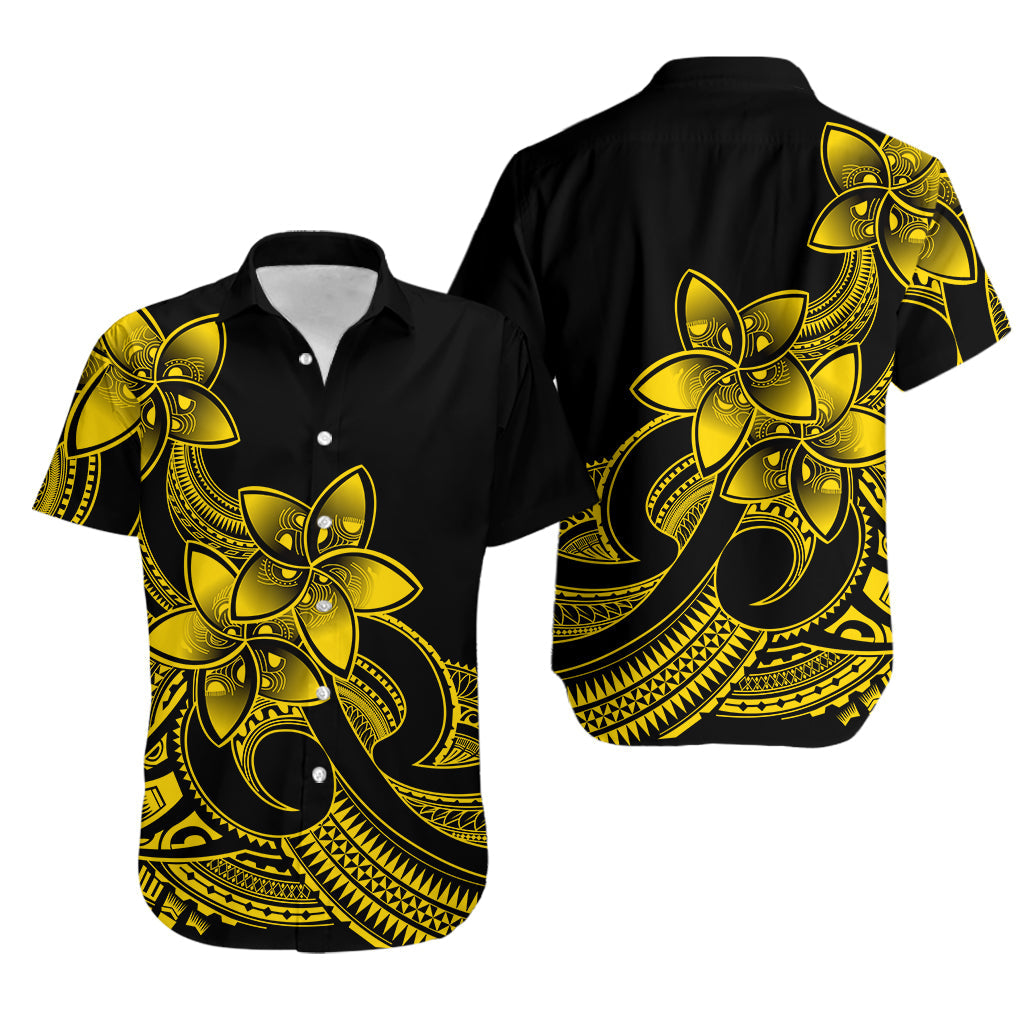 Polynesian Couple Outfits Plumeria Flowers Couples Bodycon Dress Hawaiian Shirt Polynesian Tribal Yellow Vibe