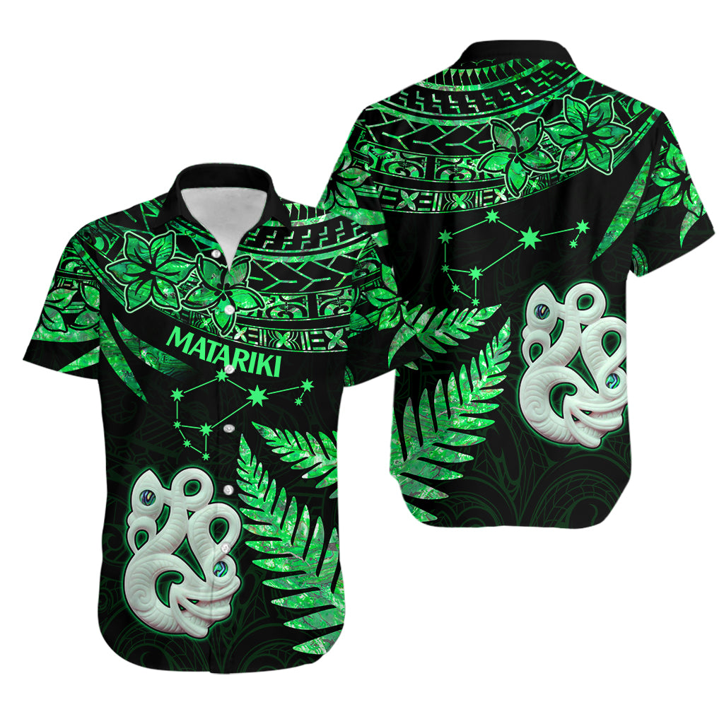 Couples Matching Hawaiian Outfits Matariki New Zealand Couples Bodycon Dress Hawaiian Shirt Manaia with Paua Shell - Green