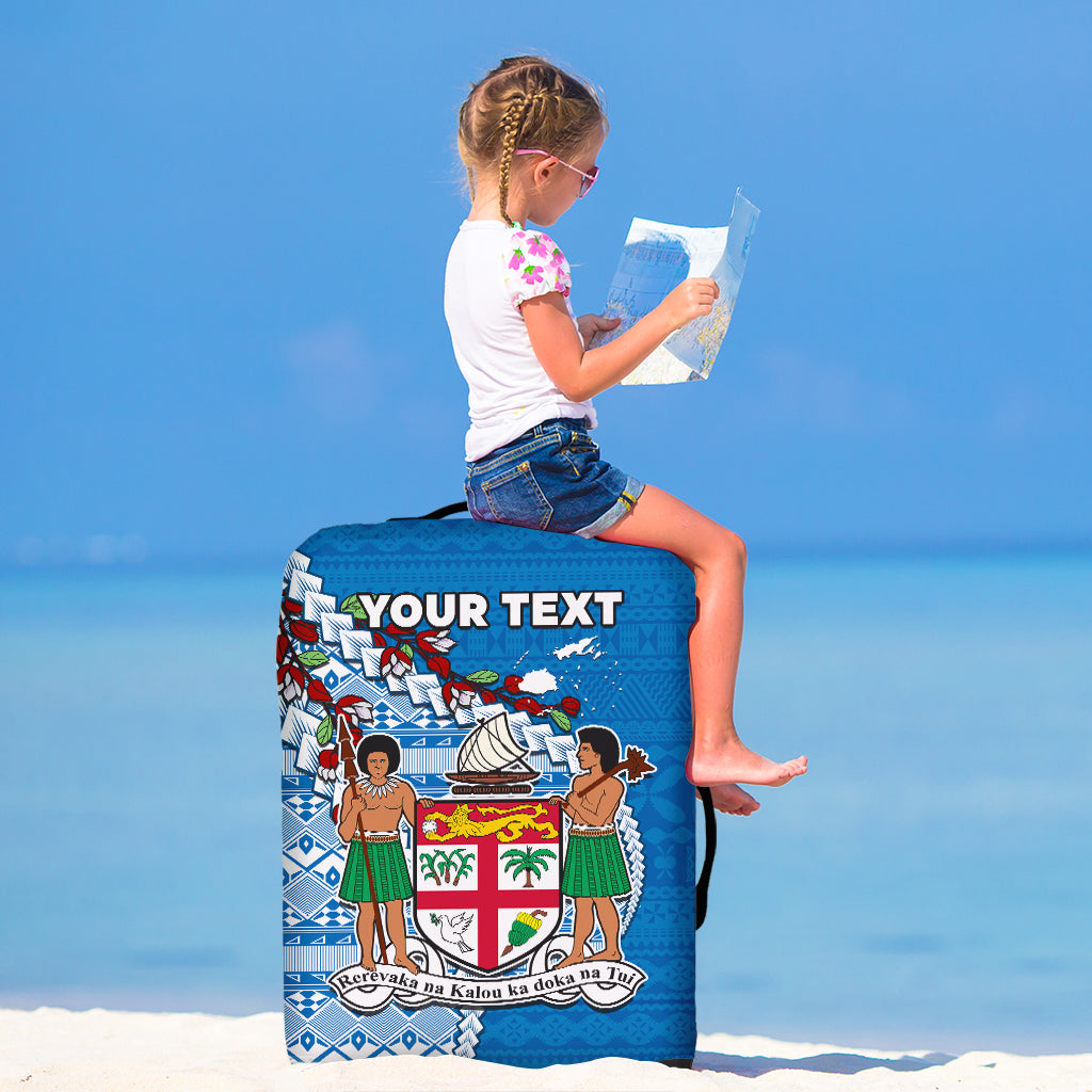 (Custom Personalised) Fiji Luggage Cover Fijian Drua Mix Tagimaucia Flower Blue Style