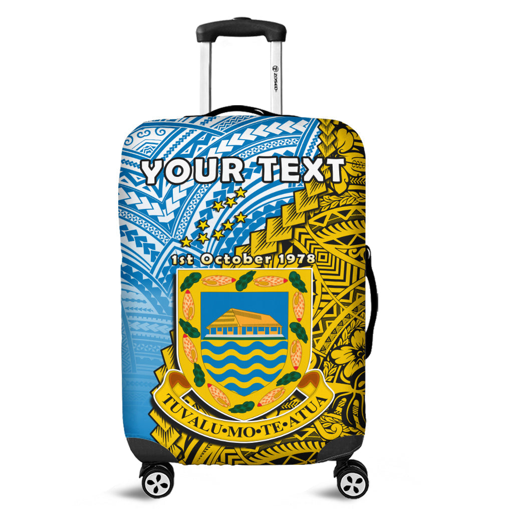 (Custom Personalised) Tuvalu 1978 Luggage Cover Happy 44th Independence Anniversary Polynesian Pattern