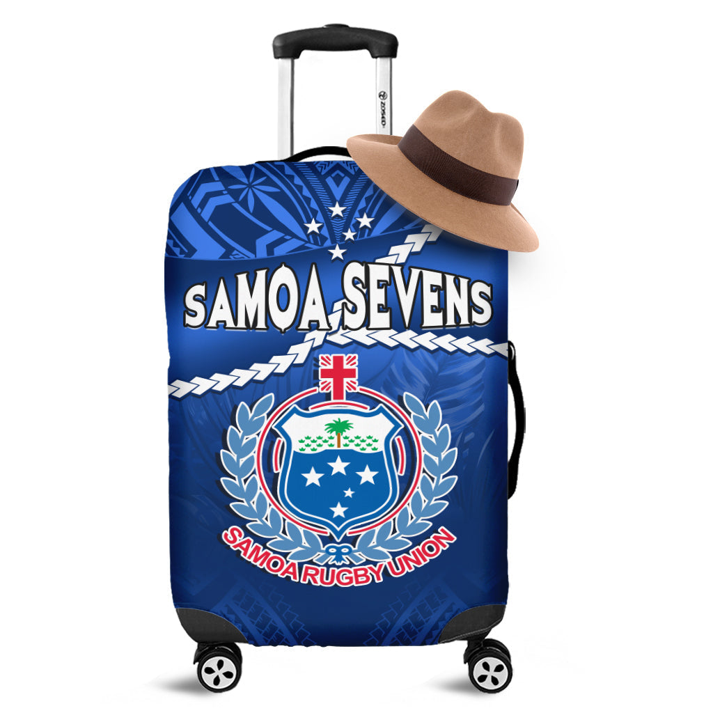 Samoa Rugby Luggage Cover Manu Samoa Polynesian Hibiscus Blue Style