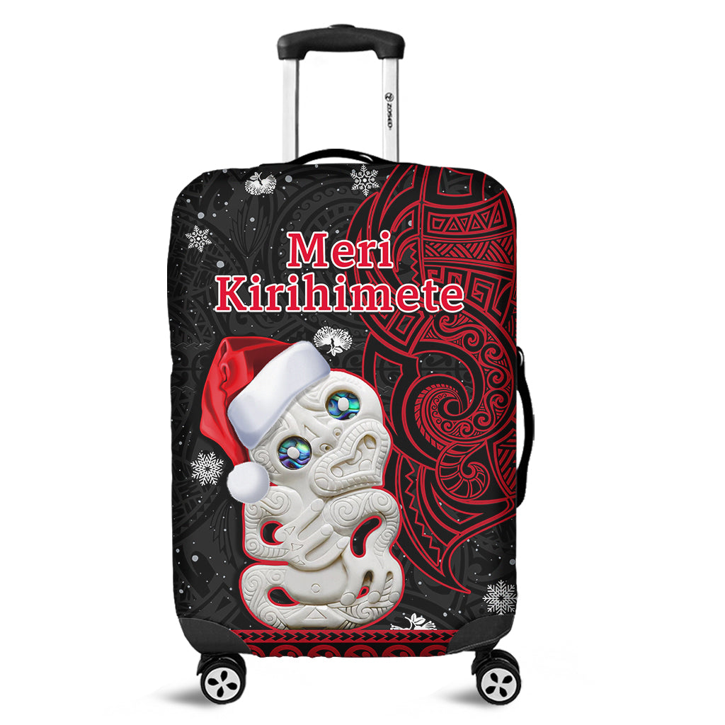 New Zealand Christmas Luggage Cover Hei Tiki Red Pohutukawa Meri Kirihimete