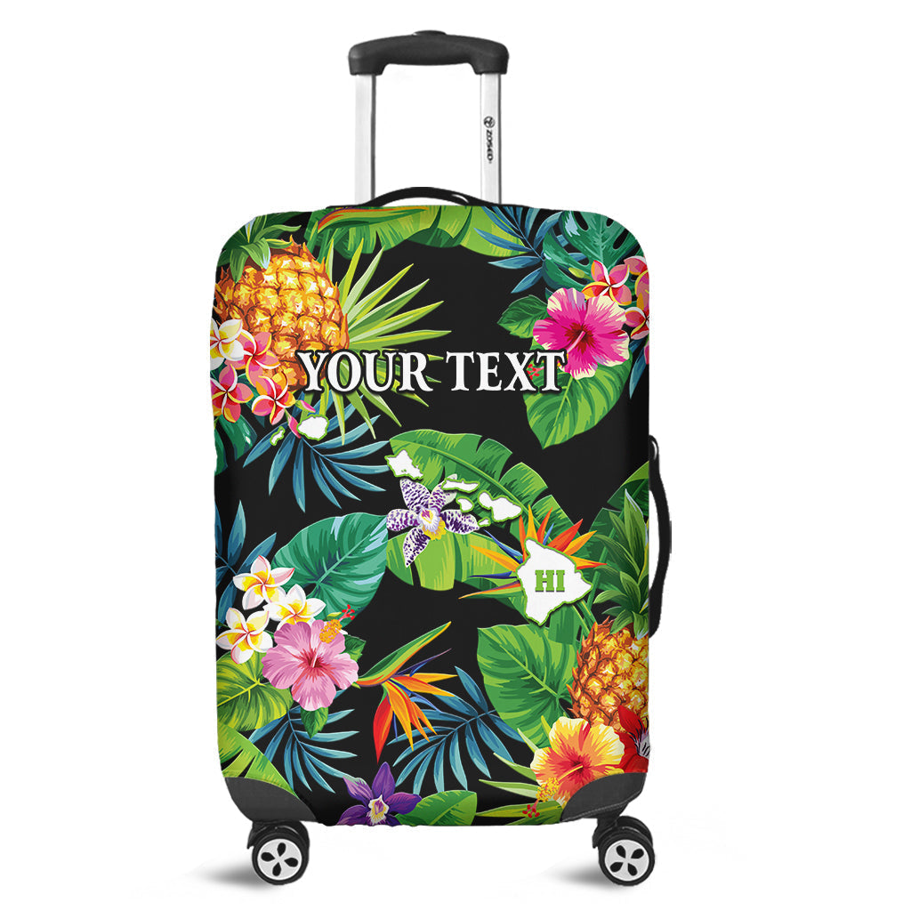 (Custom Personalised) Hawaii Luggage Cover Tropical Flowers Pinapple Hawaiian Map Ver.04