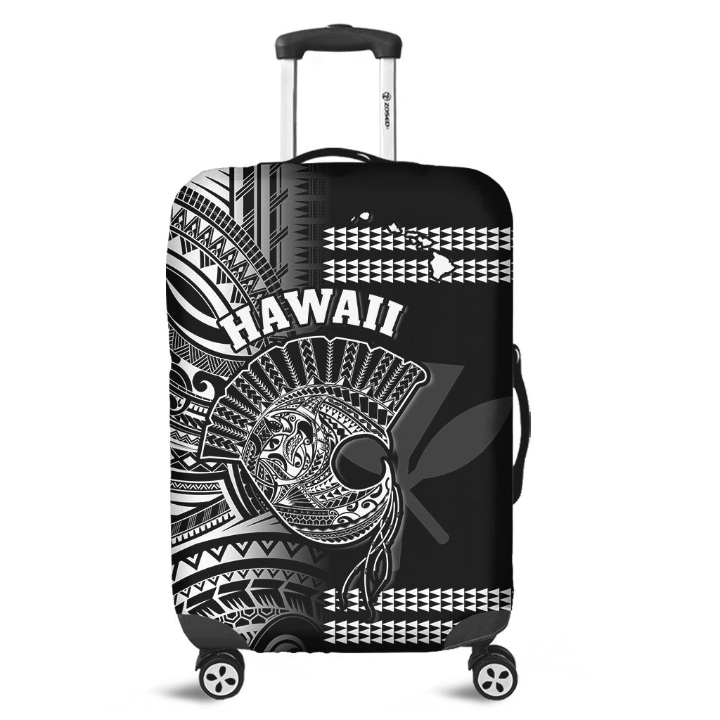 Hawaii Luggage Cover Kakau Warrior Helmet Gradient White Polynesian Ver.05