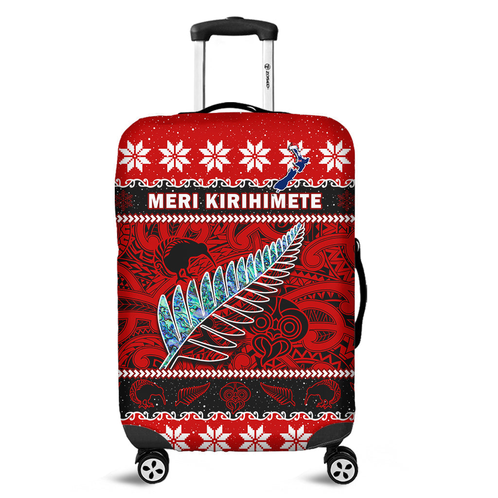 New Zealand Christmas Luggage Cover Paua Shell Silver Fern Meri Kirihimete