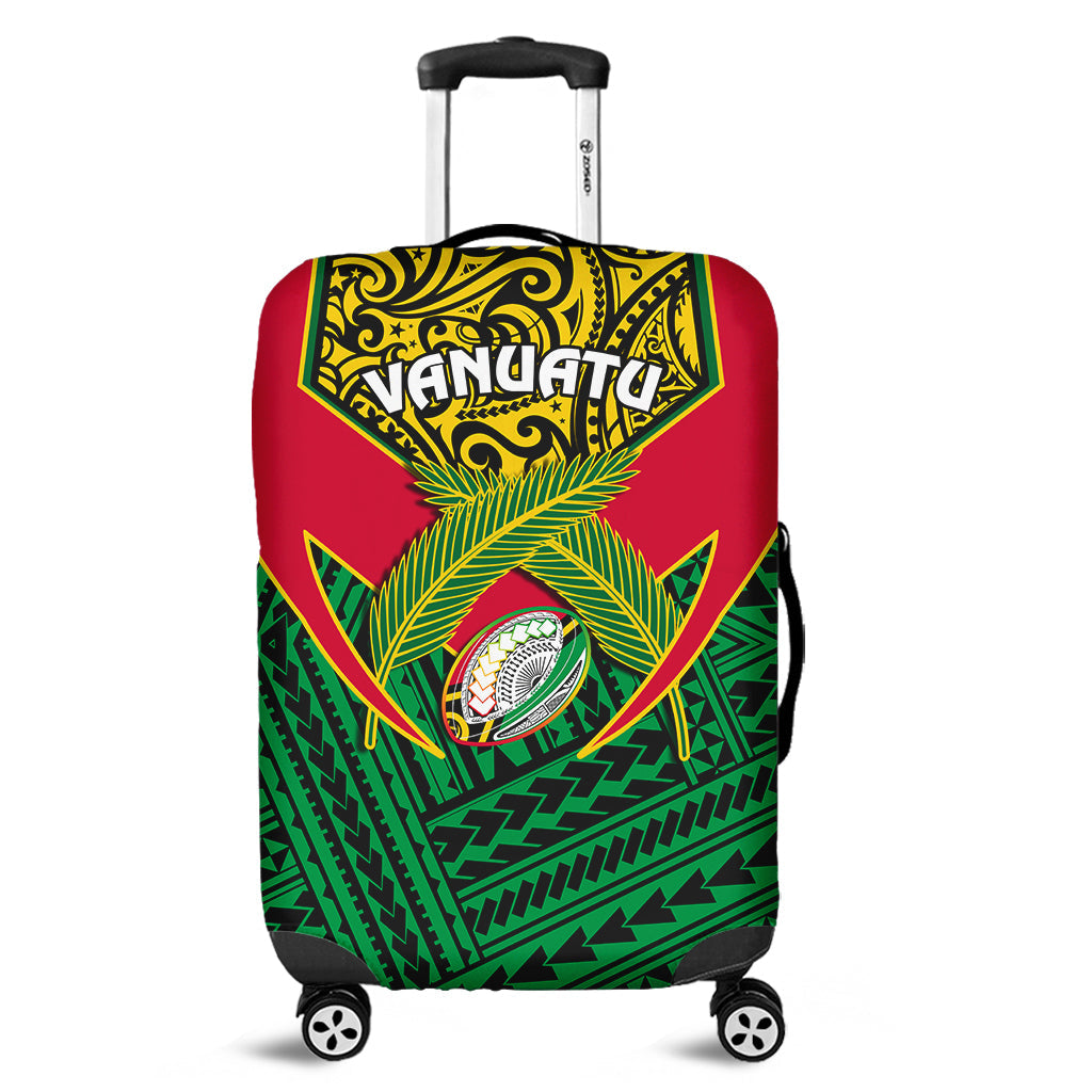 Vanuatu Rugby Luggage Cover Coat Of Arms Polynesian Pattern