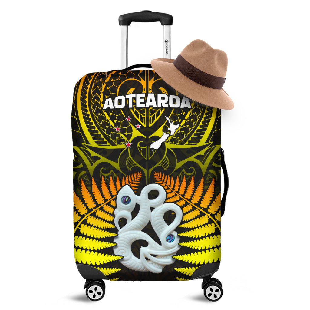 Aotearoa Fern Luggage Covers New Zealand Hei Tiki Gold Style