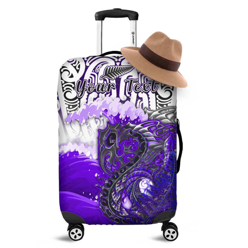 (Custom Personalised) Manaia Maori Luggage Covers Fern Aotearoa Purple Waves
