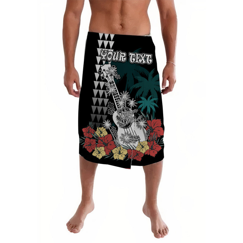 (Custom Personalised) Hawaii Ukulele Mix Hibiscus and Coconut Tree Lavalava Aloha Vintage Black Version