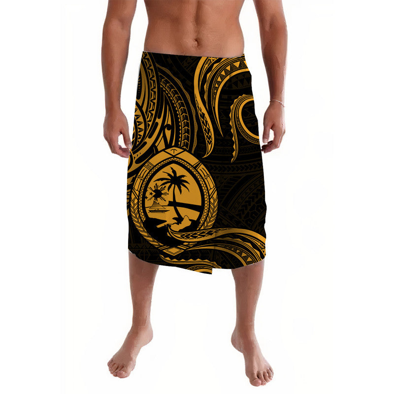 Polynesian Guam With Polynesian Tribal Tattoo and Coat of Arms Lavalava Gold Version