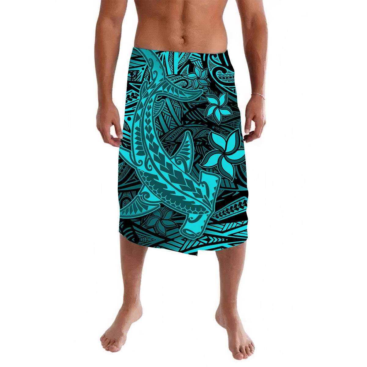 Polynesian Lavalava Turquoise Hawaiian Tribal Hammerhead Shark