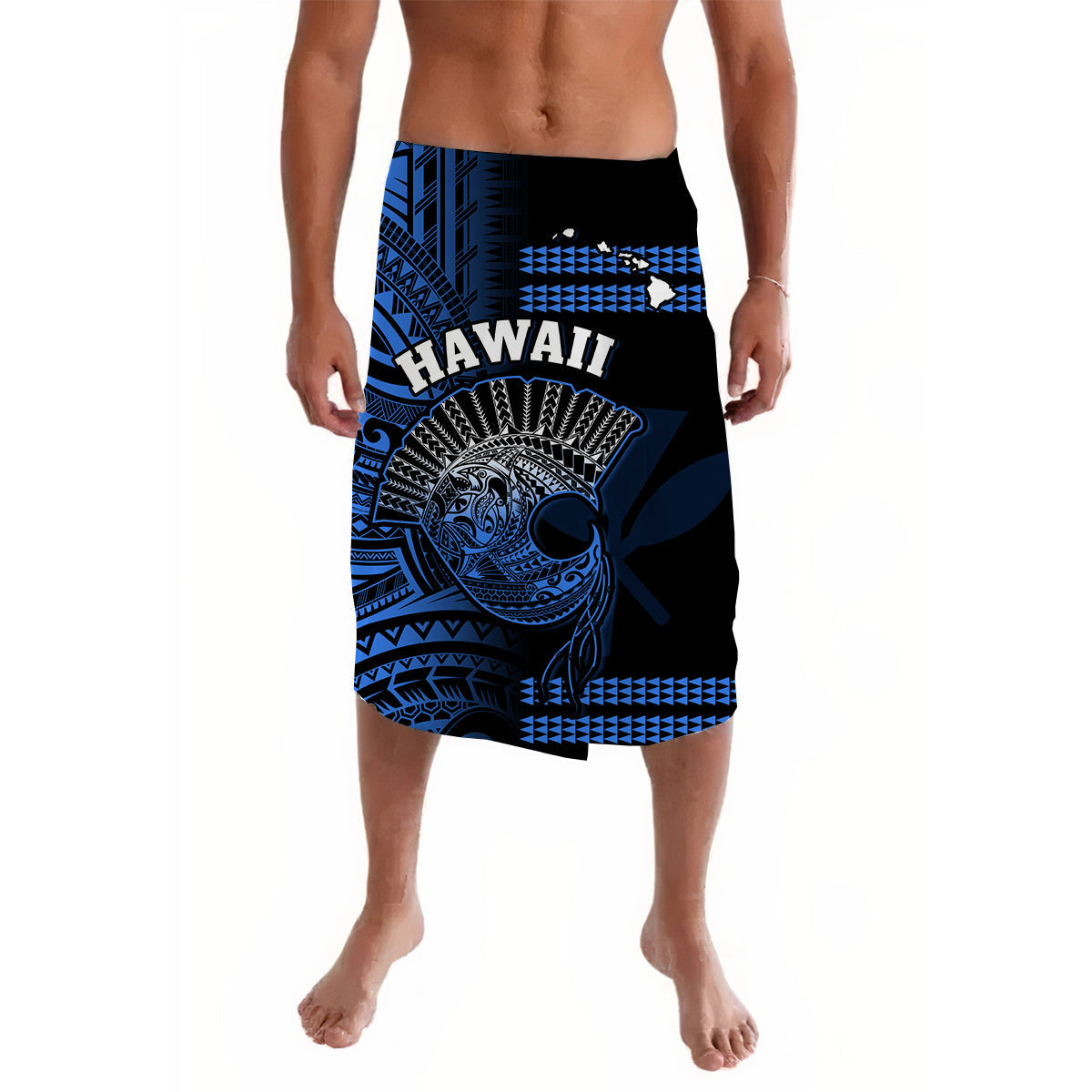 Hawaii Lavalava Kakau Warrior Helmet Gradient Blue Polynesian