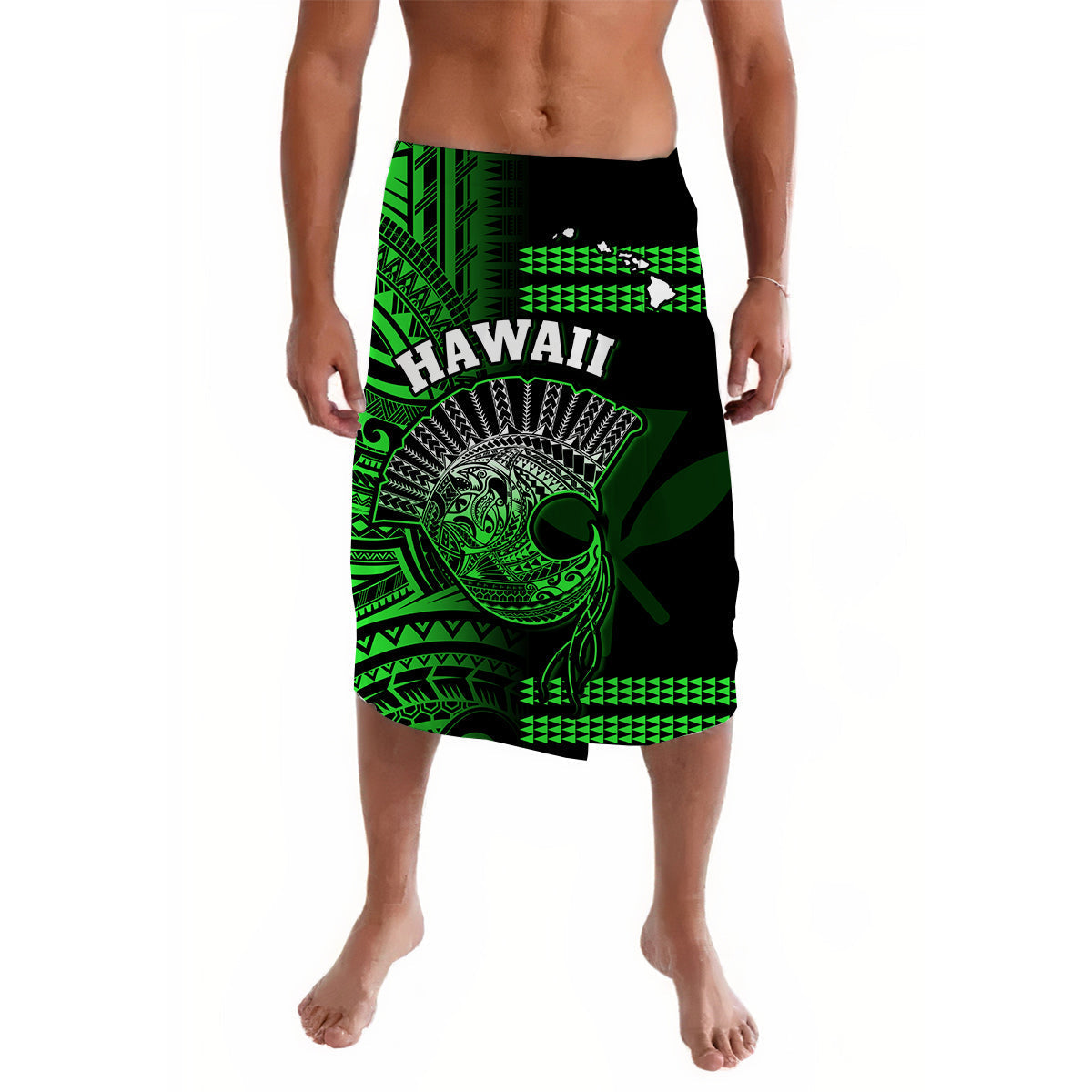 Hawaii Lavalava Kakau Warrior Helmet Gradient Green Polynesian