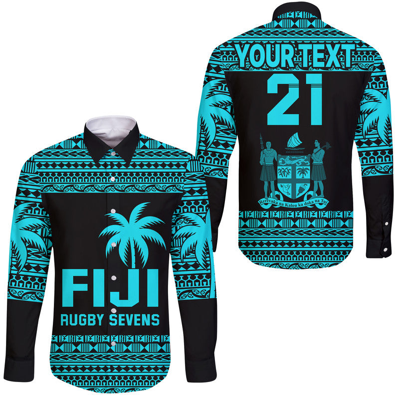 (Custom Personalised) Fiji Rugby Sevens Long Sleeve Button Shirt Simple Style