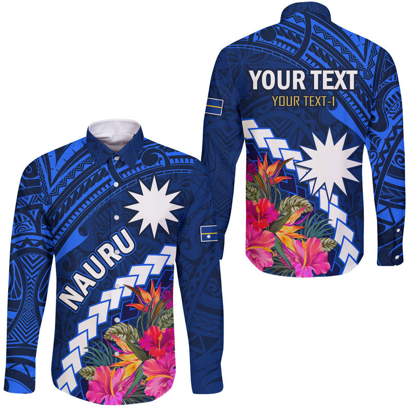 (Custom Personalised) Nauru Independence Day Hawaii Long Sleeve Button Shirt Polynesian Tropical