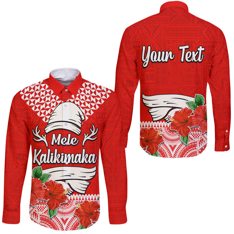(Custom Personalised) Hawaii Hibiscus Flower Mele Kalikimaka Hawaii Long Sleeve Button Shirt
