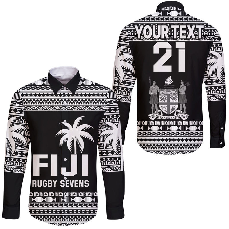(Custom Text And Number) Fiji Rugby Sevens Hawaii Long Sleeve Button Shirt Simple Style