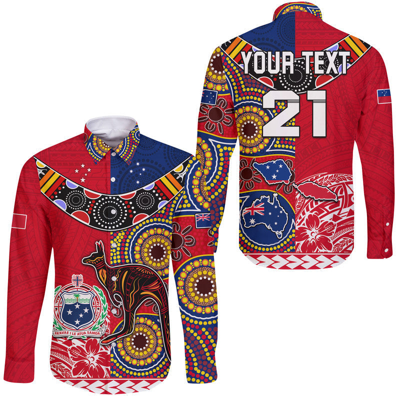 (Custom Personalised) Australia Aboriginal and Samoa Polynesian Hawaii Long Sleeve Button Shirt Boomerang