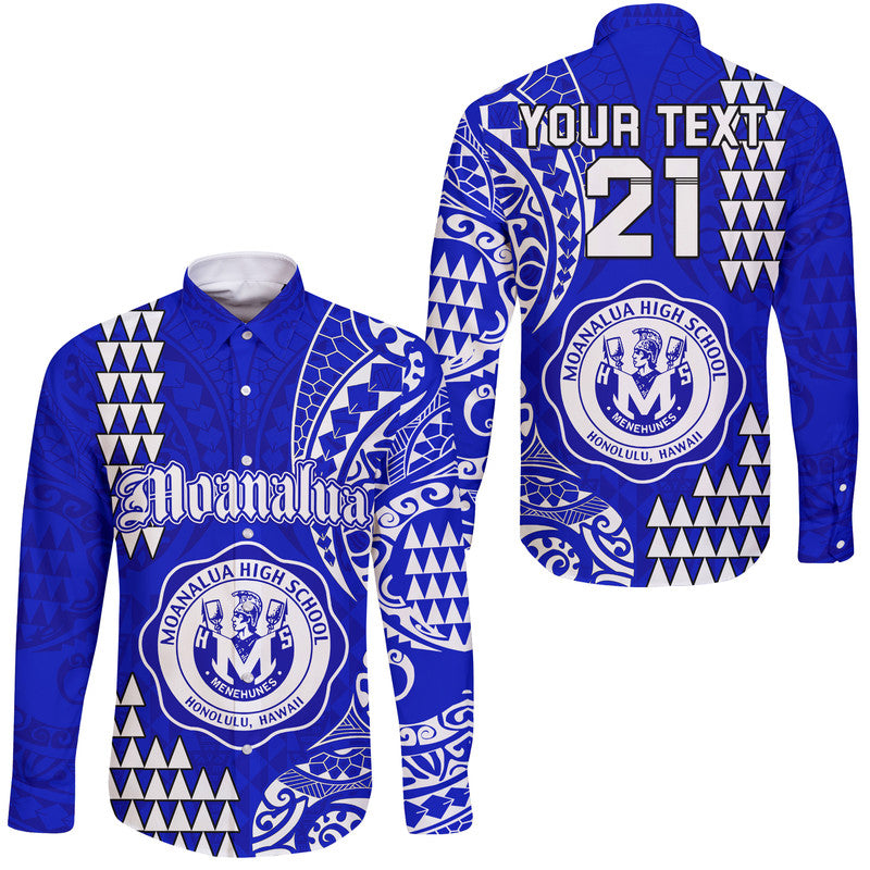 (Custom Personalised) Hawaii Moanalua High School Hawaii Long Sleeve Button Shirt Tribal Kakau