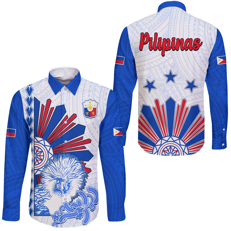 Philippines Barong Hawaii Long Sleeve Button Shirt Sun of Philippinas With Eagles