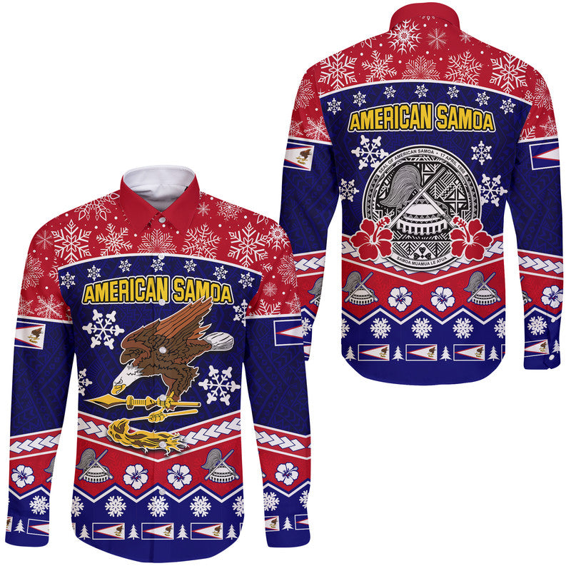 American Samoa Tribal Polynesian Christmas Vibe Hawaii Long Sleeve Button Shirt