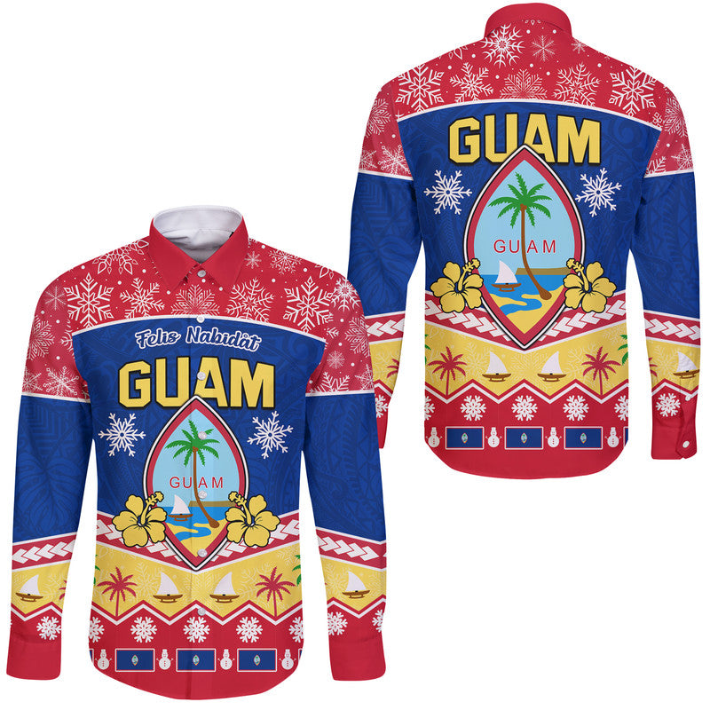 Guam Tribal Polynesian Christmas Vibe Hawaii Long Sleeve Button Shirt